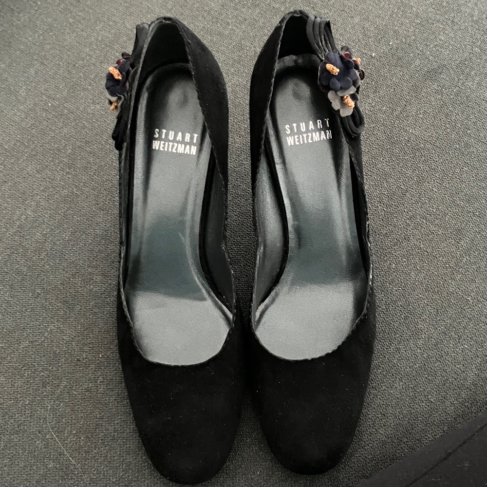 Stuart Weitzman Black Heels with Floral Detail